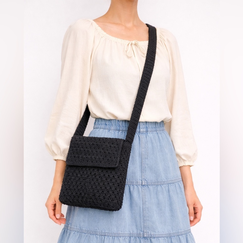 Black Crochet Crossbody Bag